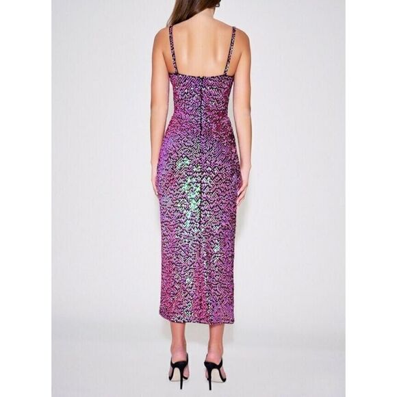 SHO x Tadashi Shoji Sz XS Hot Pink Spaghetti Strap Midi Sheath Party Dress - Picture 2 of 16